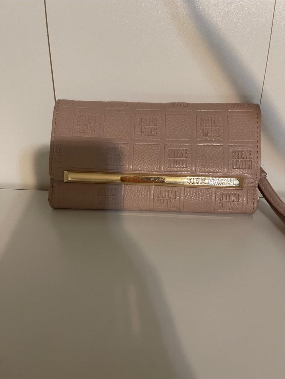 Steve Madden Dusty Pink Embossed Clutch with Gold Accent
